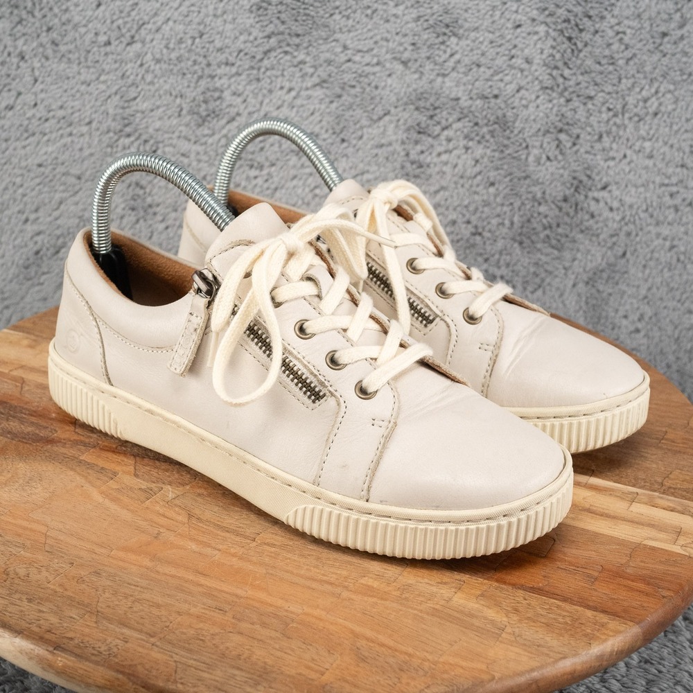 Born Comfort Sneaker Paloma‎ Womens Size 8.5 White Leather Slip On Zip Up Shoes